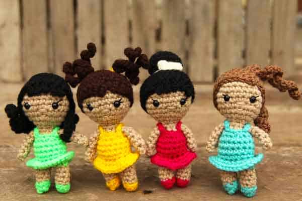 small crochet ballerina dolls with different hair styles