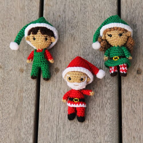 Crochet Santa with amigurumi elf boy and girl dolls