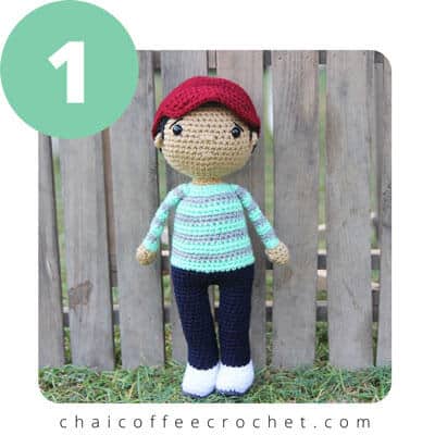 Crochet boy doll with baseball cap