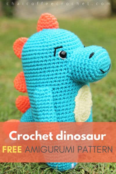 crochet dinosaur. Text overlay says "Crochet dinosaur free amigurumi pattern"