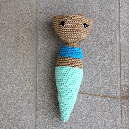 crochet mermaid doll incomplete head with eyes inserted 