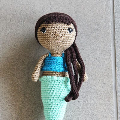amigurumi mermaid doll with braids hair cap unbraided
