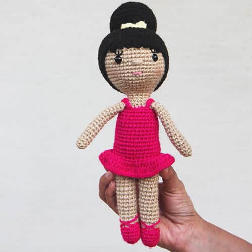 Crochet ballerina doll amigurumi with a hair bun and bow