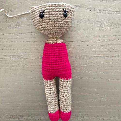 crochet ballerina doll with the eyes inserted