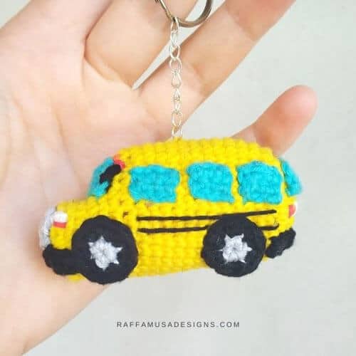 crochet school bus keychain