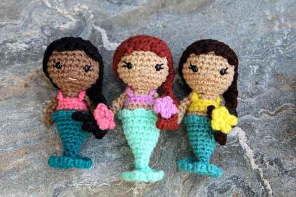 three crochet mermaids