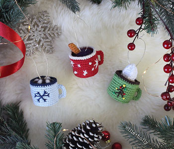 amigurumi hot cocoa mug ornaments 