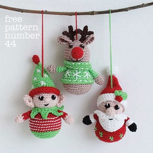 crochet Santa, Elf, and reindeer Christmas ornaments