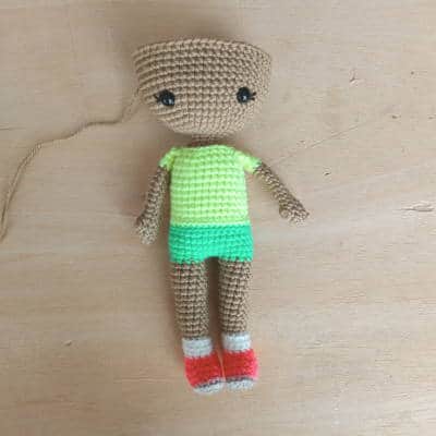 Crochet doll with eyes inserted
