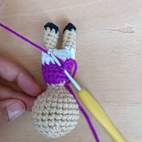 where to insert your hook for the skirt of your doll