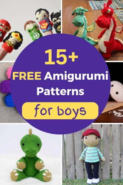 15 free amigurumi patterns for boys - photos of crochet patterns for boys including superhero finger puppets, dragons, water balloons, and a boy doll