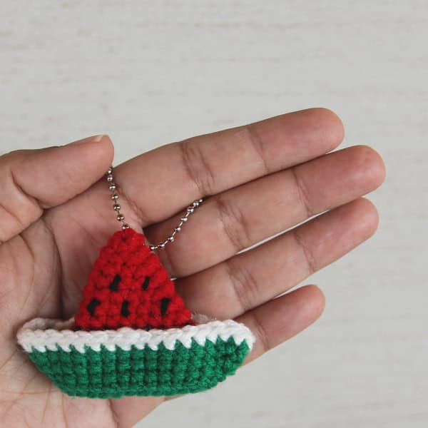 watermelon crochet boat keychain