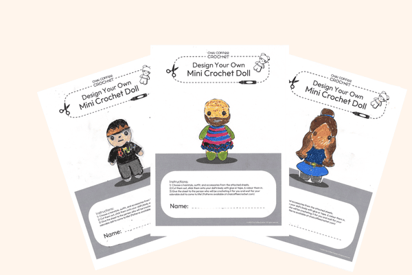 three design your doll worksheet wiht crochet doll designs