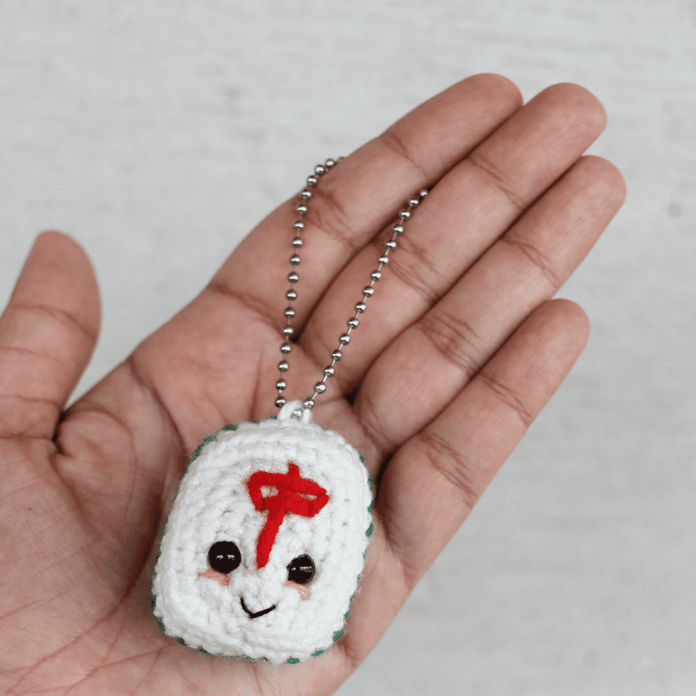 cute mahjong crochet keychain